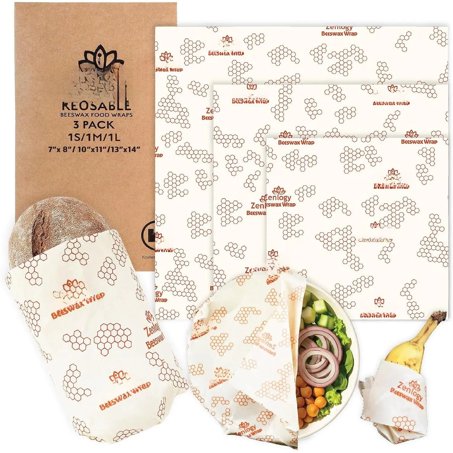 Beeswax  Wraps 3 Pack (Small, Medium, Large) –   Beeswax Wraps,   &  Beeswax, Washable & Plastic Free,  Sustainable  Storage