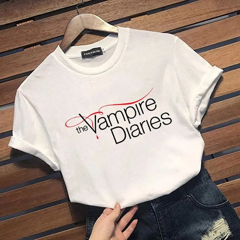 Unisex The Vampire Diaries Graphic T-Shirt, Creative Round Neck Casual Short Sleeve Movie Fan Tee Top