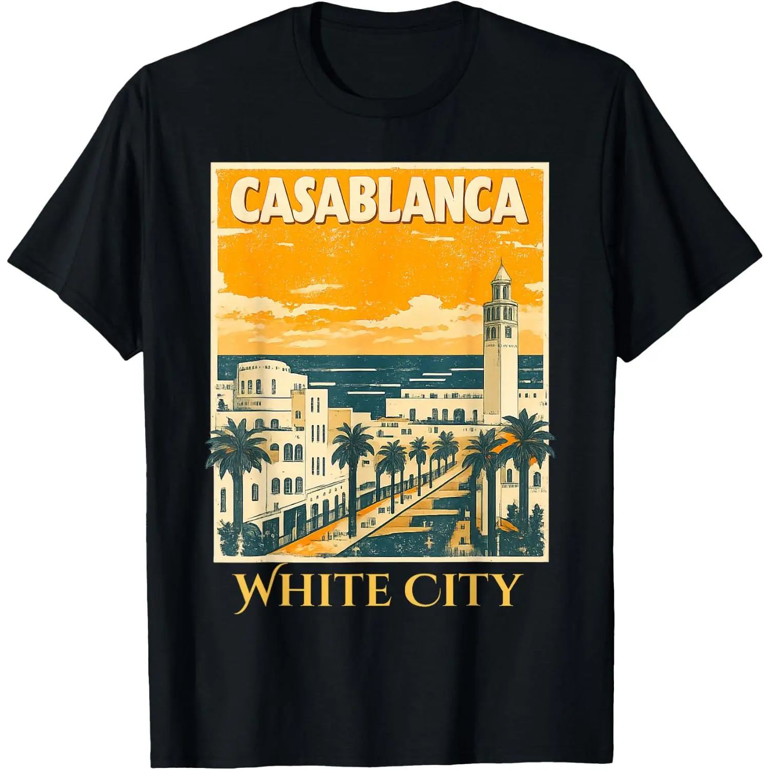 Casablanca White City T-Shirt, Unisex Short Sleeve Graphic Top with a Classic Relaxed Fit in Breathable 100% Cotton, Tshirt, Shortsleeve, Casual, Fabric, Piece, Round Neck, Style, City Print, Graphic Front, All Seasons