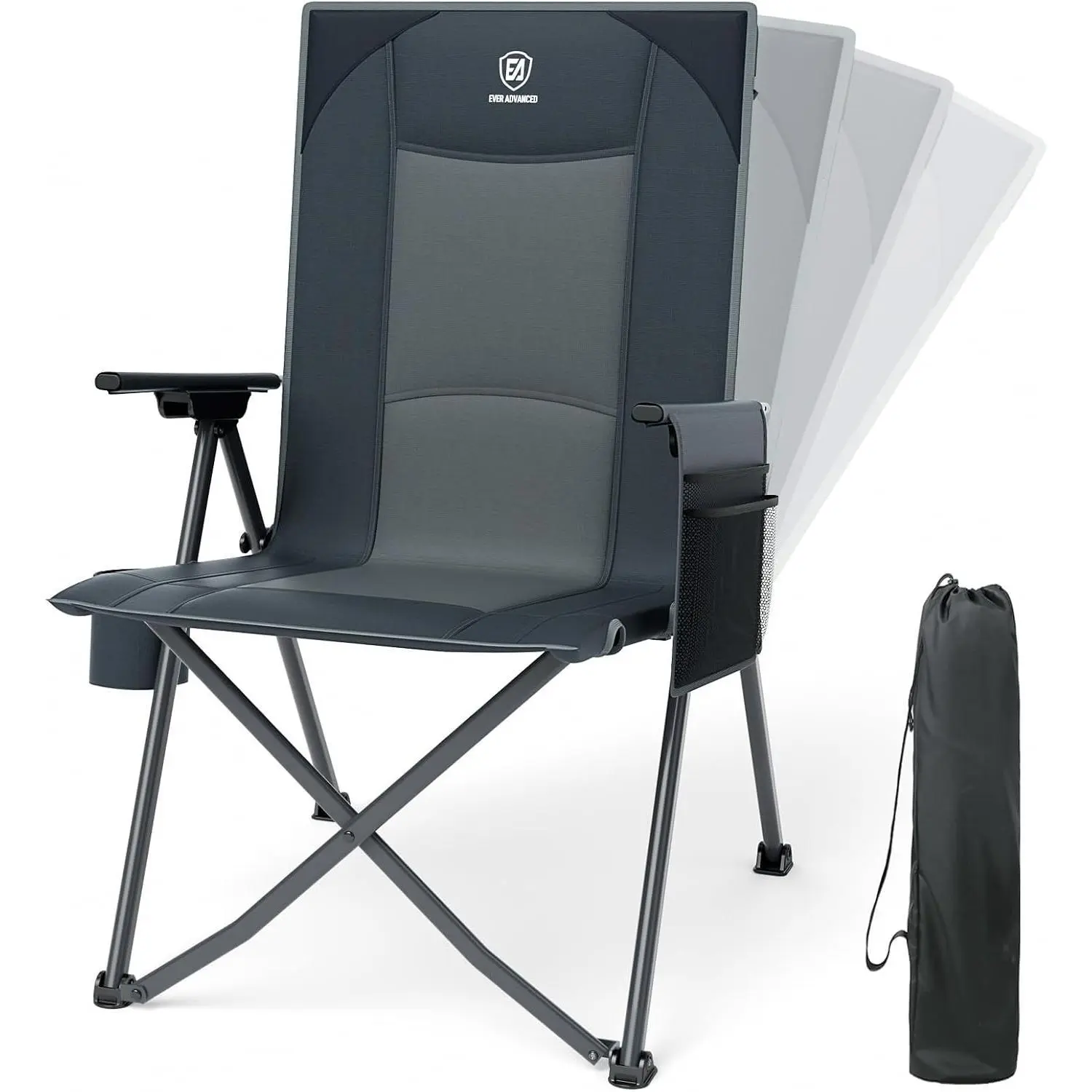 EVER ADVANCED Reclining Camping Chairs for Adult Supports 350lbs Grey | Lightweight, Folding Recliner with Adjustable Back, 4-Level Lounge Chairs, Portable Lawn Chairs