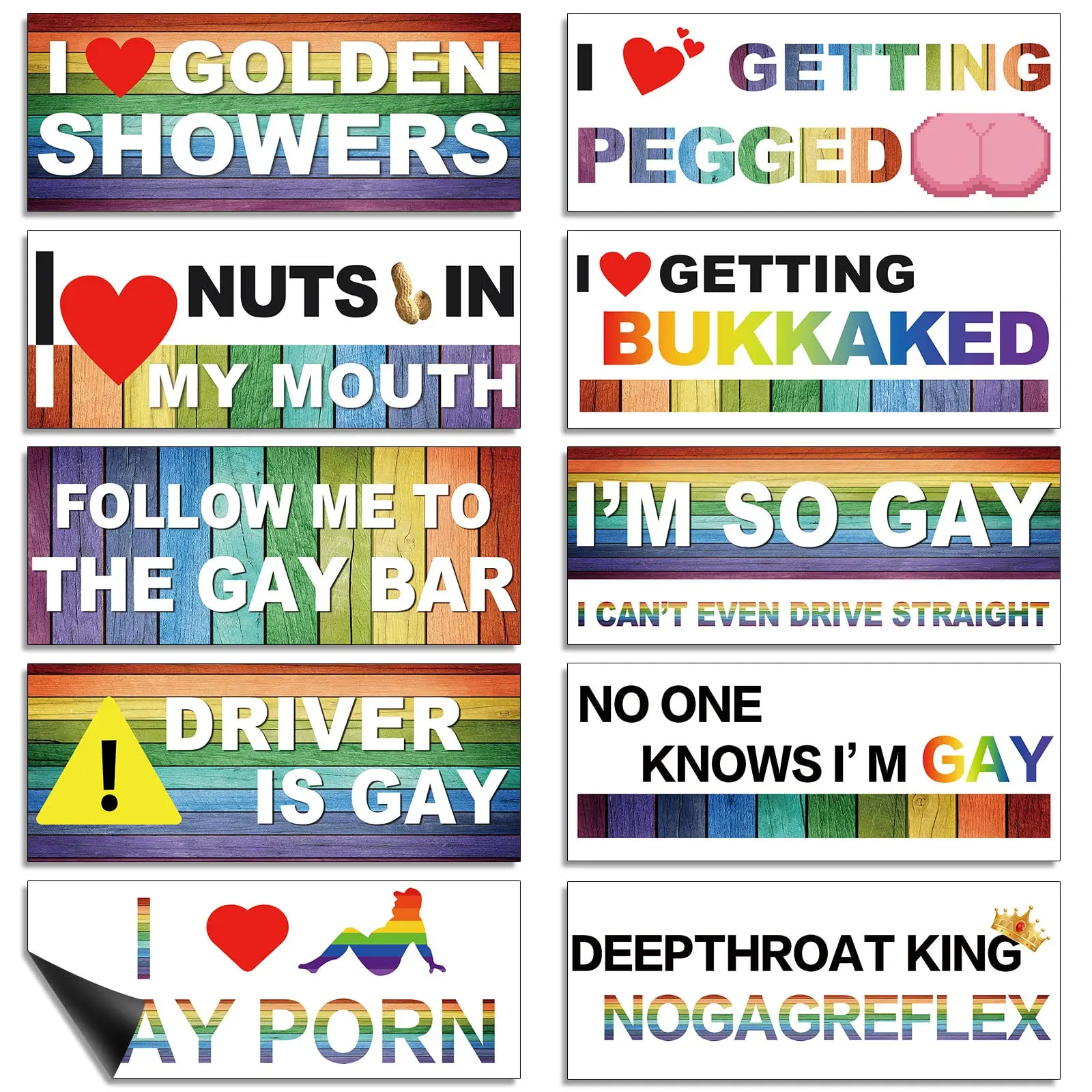 10 Pcs Magnetic Classic Style Funny LGBT Rainbow Bumper Decals, Prank Car Stickers, Colorful Car Accessories for Truck, Vehicle, Luggage, Window, Refrigerator, Truck Decals