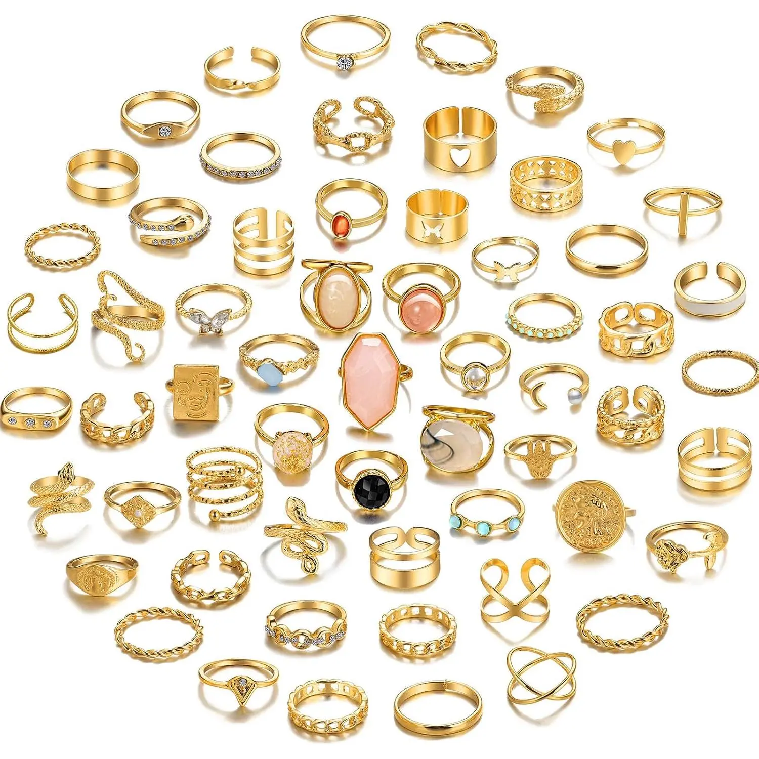 60 count  Stacks Ring Sets for Women Non Tarnish, Dainty  Stackable Rings Pack, Finger Midi Knuckle Rings for