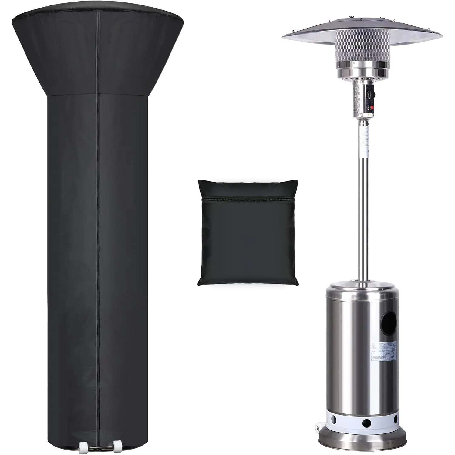 Heater Covers with Zipper and Storage Bag, Waterproof, Dustproof, Wind-Resistant, Sunlight-Resistant, Snow-Resistant, Black, 89'' Height x 33" Dome x 19" Base