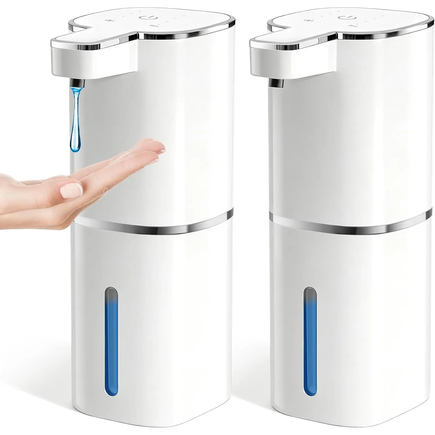 RYTOXILO Automatic Soap Dispenser Touchless, 2 Pack White Auto Soap Dispensers for Bathroom and Kitchen, 15 Fl Oz Plastic Electric Hands Free Dish Liquid Dispensers Wall Mount with 1200 mAh Battery| Touchless, Hands-Free