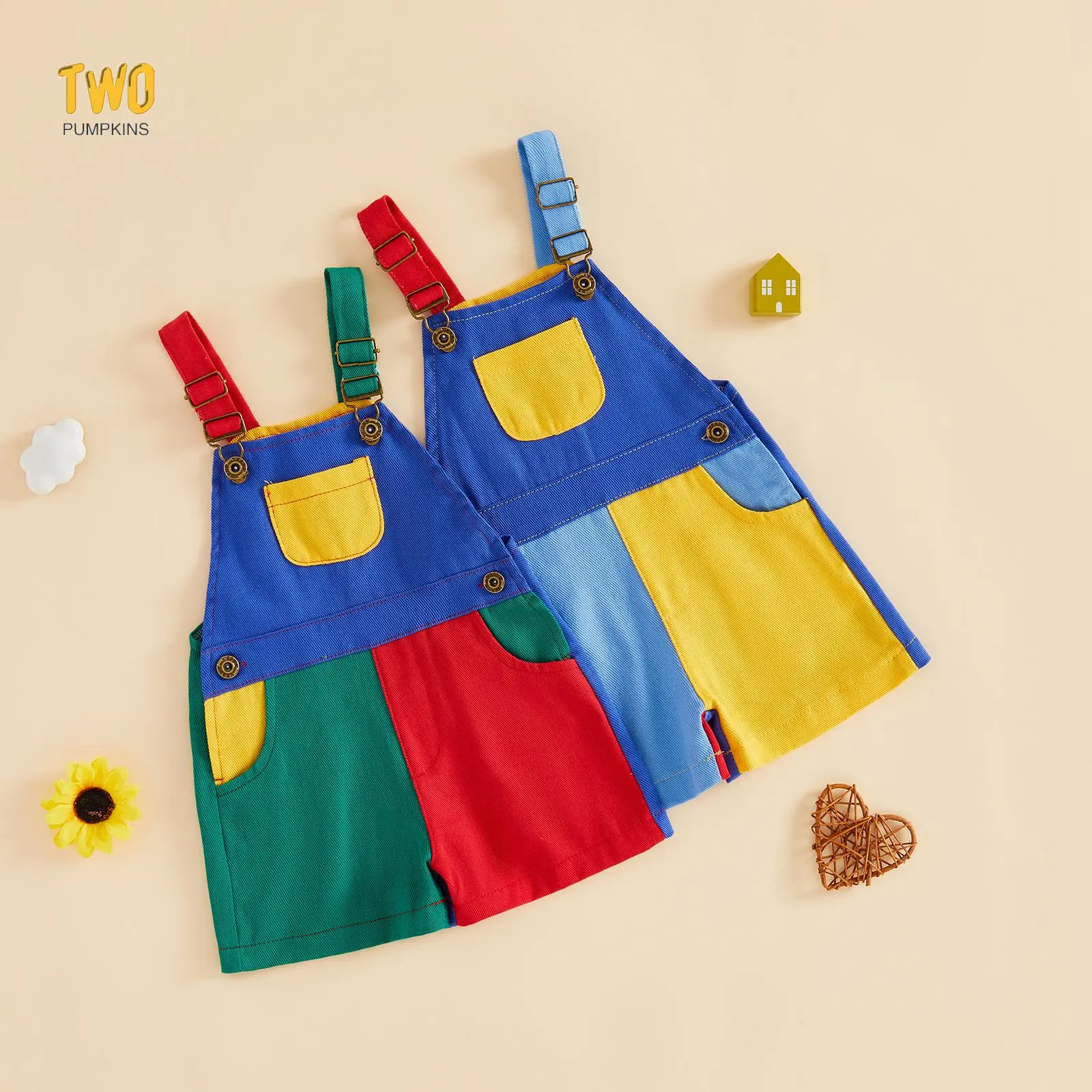 Toddler Kids Baby Girl Boy Contrast Color Overalls Shorts Clothes 2t 3t 4t Adjustble Shoulder Strap Jumpsuit Workwear