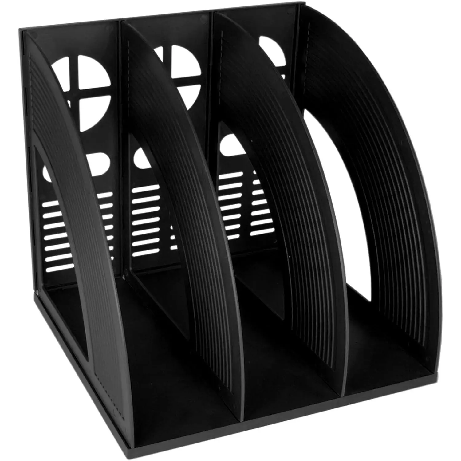 10"x9.3" Thick Plastic Magazine Holder - Sturdy Binder Organizer, Desk File Sorter, Vertical Storage Rack with Circular Holes for Multiple Files, Office Use (Black), Vertical Stack