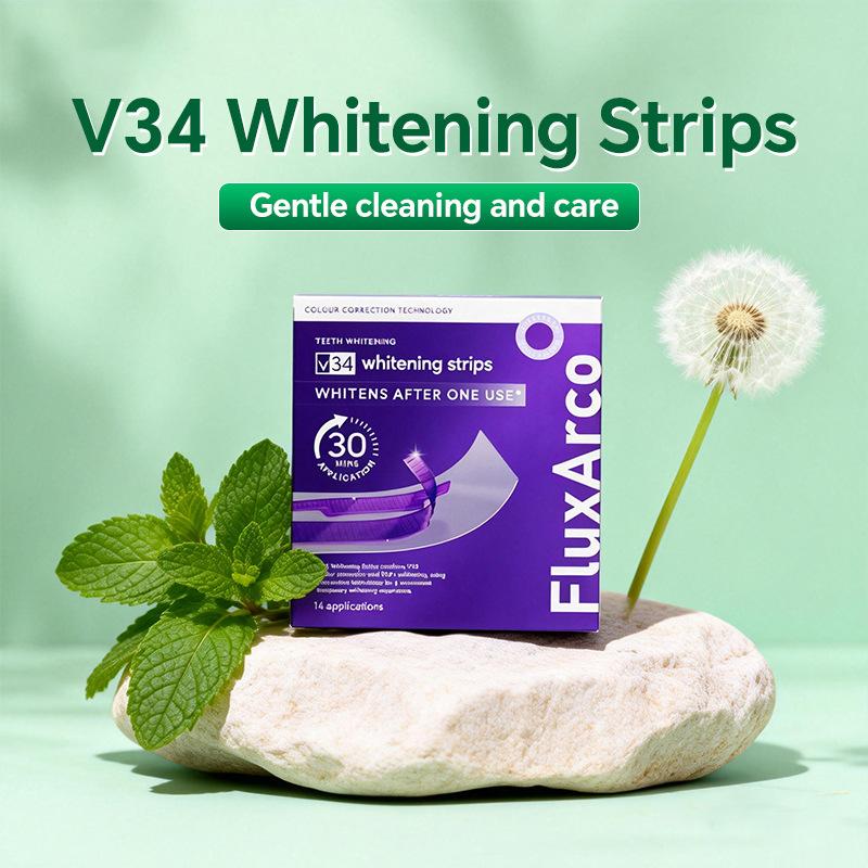 FluxArco Purple Teeth Whitening Strips  With Free Cheek Retractor - 7/14 Whitening Sessions -Nano-Hydroxyapatite Safe for Enamel - Non Sensitive Teeth Whitening - Peroxide-Free
