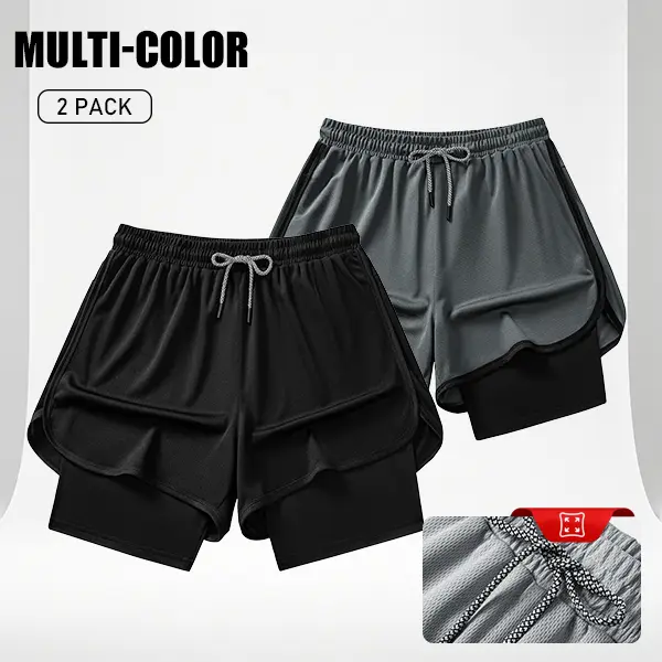 Men 2 In 1 Compression Liner Athletic Shorts Lightweight Mesh Quick Dry Breathable Sweat Wicking Fabric Dual Layer Drawstring Waist Side Split Running Gym Training Shorts With Hidden Pocket Multiple Color Options
