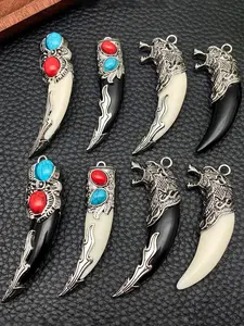 8pcs Artificial Wolf Teeth Charms, Resin Wolf Fangs Pendant, Retro Ethnic Style, Animal Fang Pendant for DIY Jewelry Making