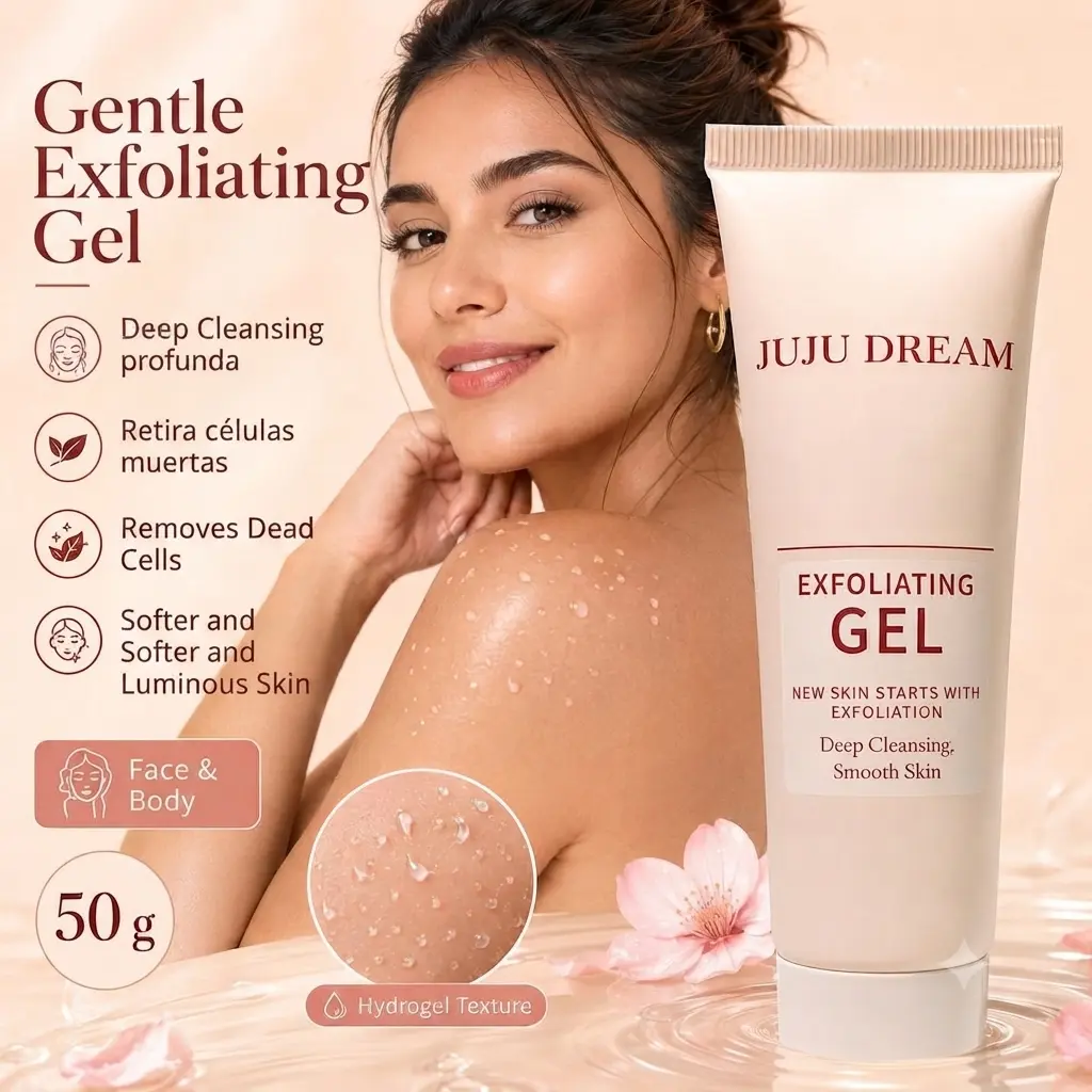 JUJU DREAM Gentle Hydrogel Exfoliating Gel, Mild Facial Exfoliating Scrub For Face & Full Body, Soft gel texture that rubs away dead skin cells, deep clean pores & excess impurities without harsh irritation, refreshes and softens rough dull complexions