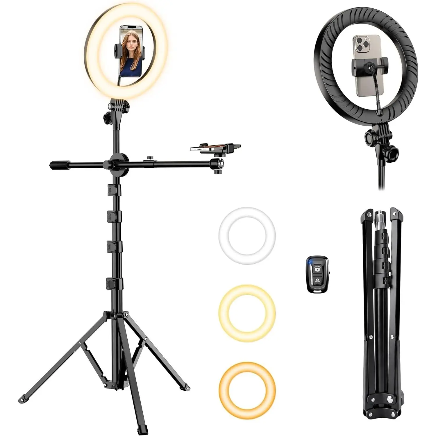 Upgrade Tripod Ring Light Stand with 2 Telescopic Arms -67" Ring Light Tripod for &Android, Overhead Phone Mount with Remote, Phone Stand for for , YouTube,Zoom & Video Recording