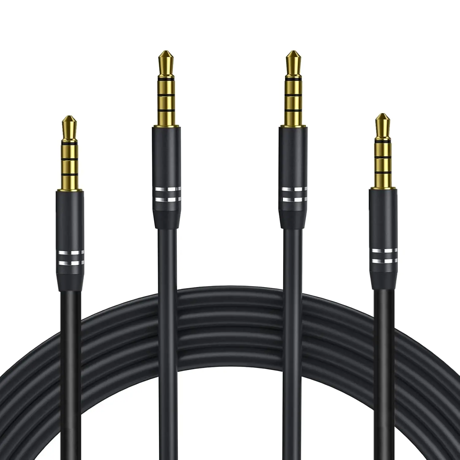2 Pack 3.5mm Audio Cable Male Male (4Ft/1.2M), 4 Pole Hi-Fi Stereo AUX Cord, Audio Jack Auxiliary Cord Extension Adapter for Headphones, Car and All 3.5 mm Enabled Devices Black