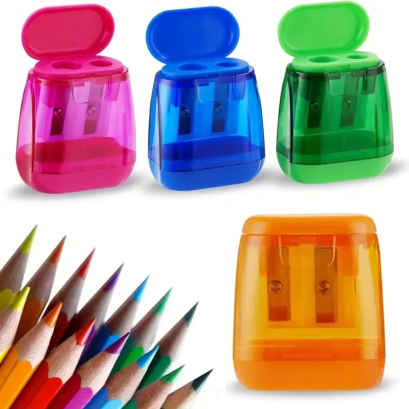 4-Pack Triangle Dual-Hole Pencil Sharpeners, Large Capacity for Thick Pencils, Durable Plastic Manual Sharpeners, No Battery Needed, Multiple Colors Available