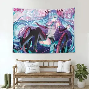 Kawaii Anime Hatsune Miku Poster Tapestry, Vocaloid Concert Banner Prop, Otaku Dorm Room Decor Aesthetic, Girls Bedroom Bedside Art Gift