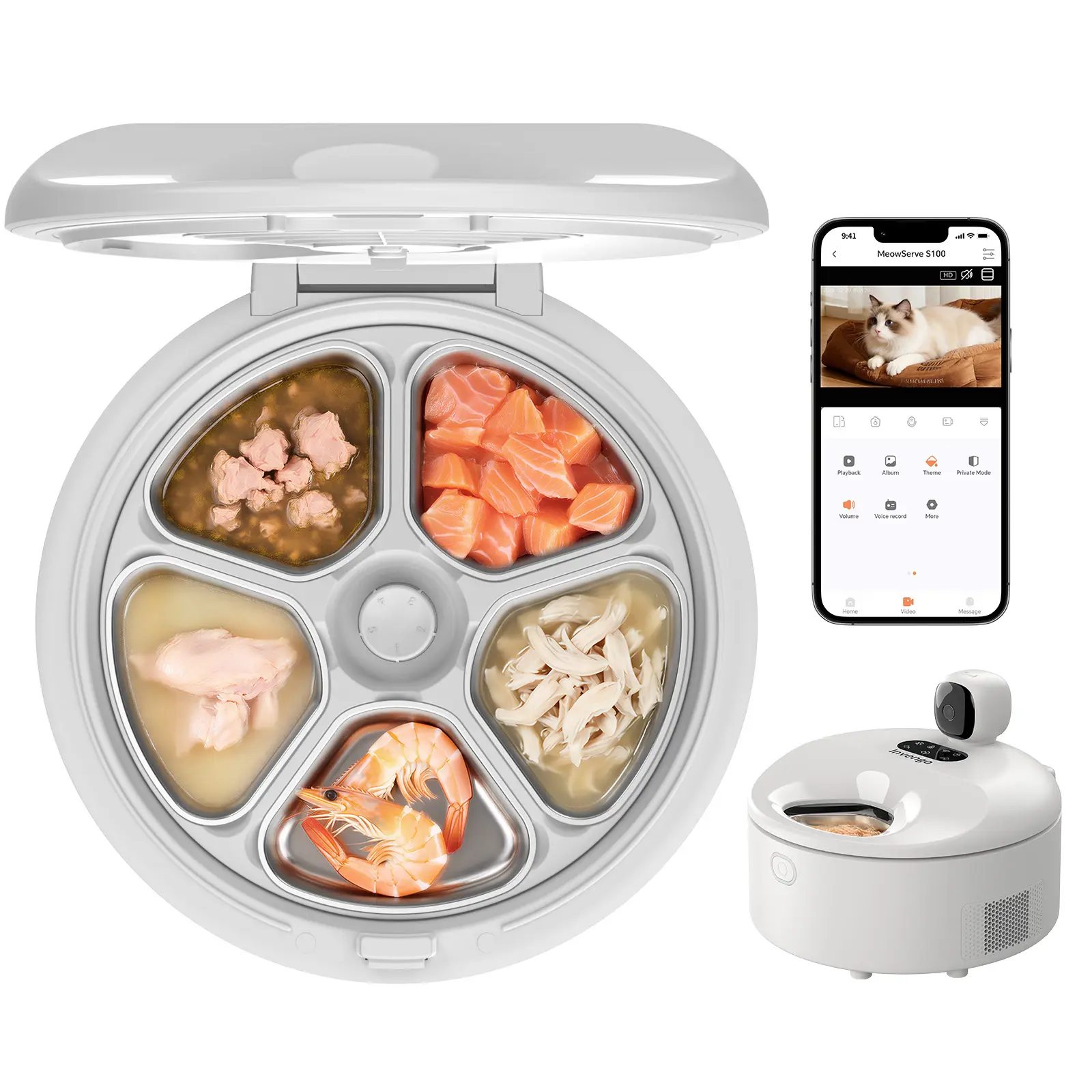 Automatic Cat Feeder with App Control, 5L Food Dispenser for 2 Cats, 2.4/5G WiFi, Dual Power, Programmable Portions, Anti-Jam & Fresh-Lock, Stainless Steel Bowls, Easy to Clean slobber stopper large medium