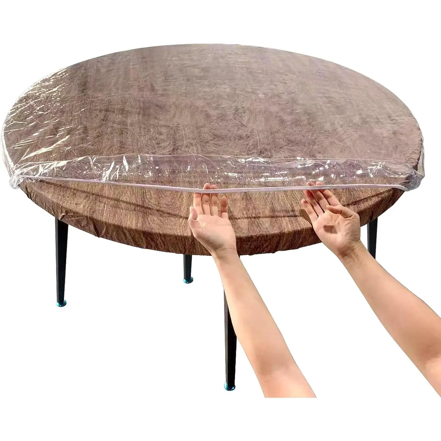 Clear Round Fitted Vinyl Tablecloth - Fits 45-48" Diameter Tables - Heavy Duty Elasticized Table Cover Elastic Edged Plastic Tablecloth Protector