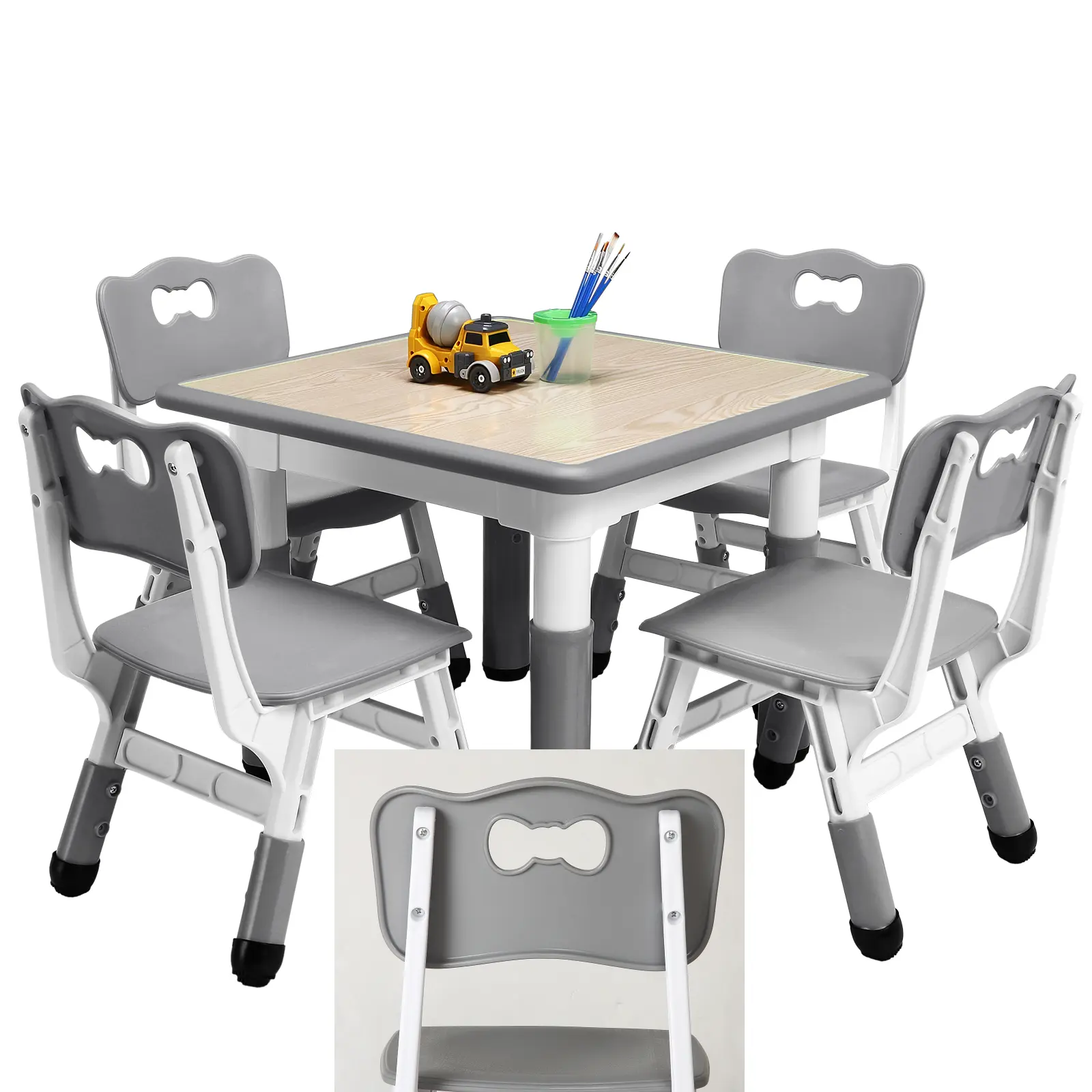 Kids Table and 4 Chair Set, Adjustable Toddler Table and 4 Chairs with Non-Slip Desk Legs&Organizer Graffiti Desktop, Multi-Function Tables for Kindergarten, Living Room