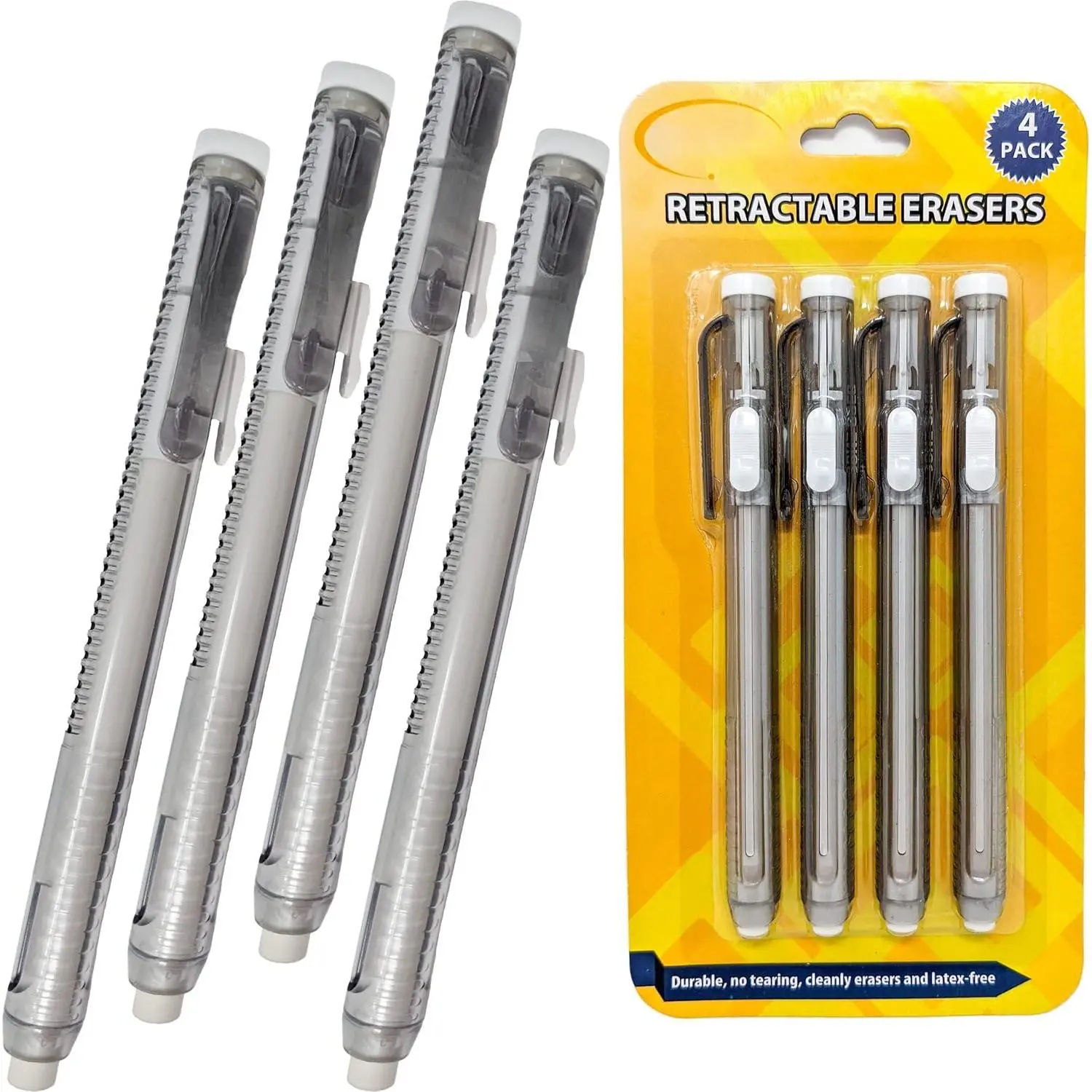 4 Pack of Retractable Mechanical Pen Erasers | Latex-free, white vinyl, & precision erasing