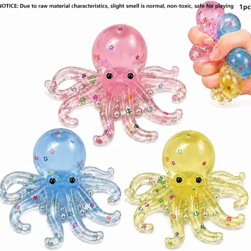 Octopus Squeeze Toy, Stress Relief Ball, Finger Sensory Pressure Release, Slow Rise Soft Gel, Cute Transparent Desk Decor, Birthday Gift, Classroom Prize