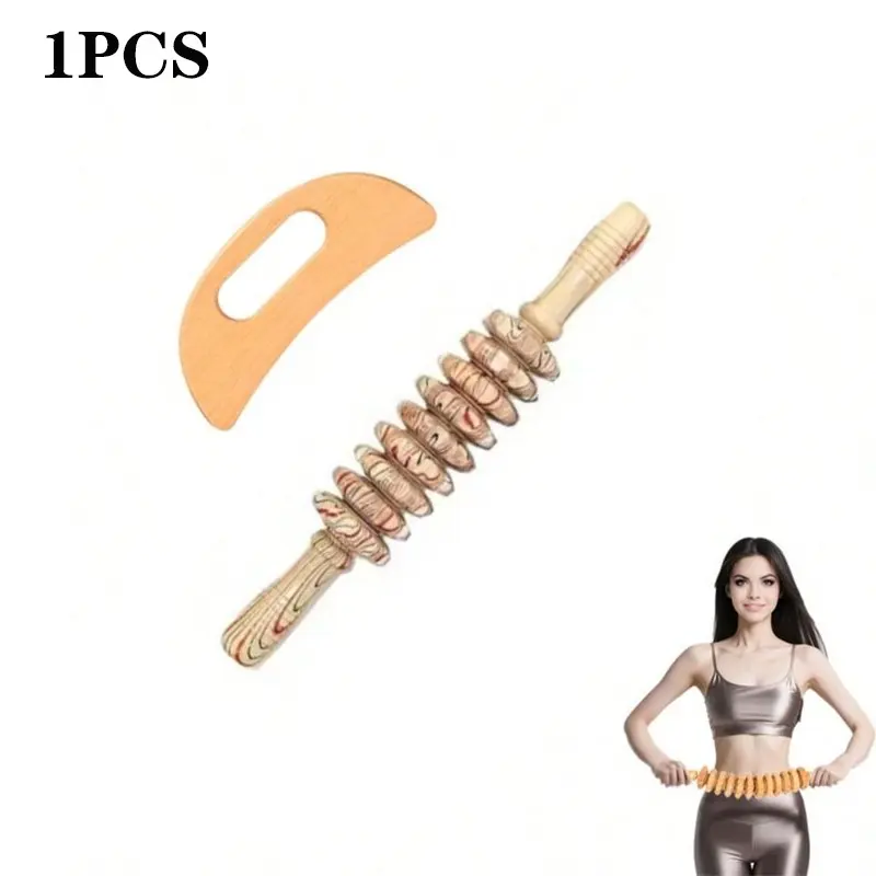 Wooden Nine-Wheel Abdominal Massage Tool, Manual Back Push Home Use Full Body Multi-Function Massager Roller, Waist Belly Workout Equipment, Relief Roller, Body Care, Handheld Body Roller