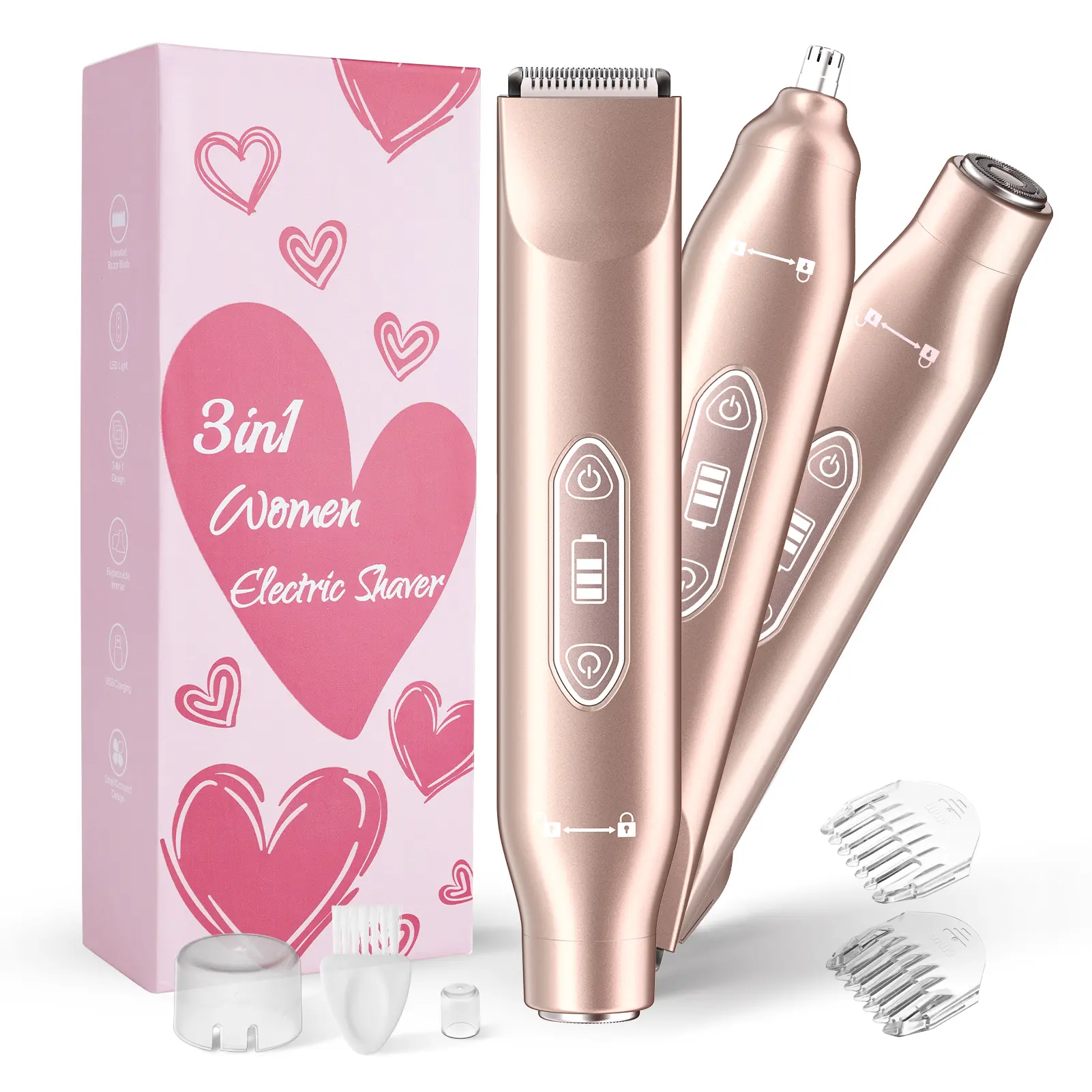 Teaifa 3-in-1 Electric Shaver for Painless Hair Removal, Waterproof & Rechargeable Body Groomer for Face & Body, for Women & Men, Beauty Products, Bikini, Abs, Stainless Steel, Gift, Body Facial Shaver