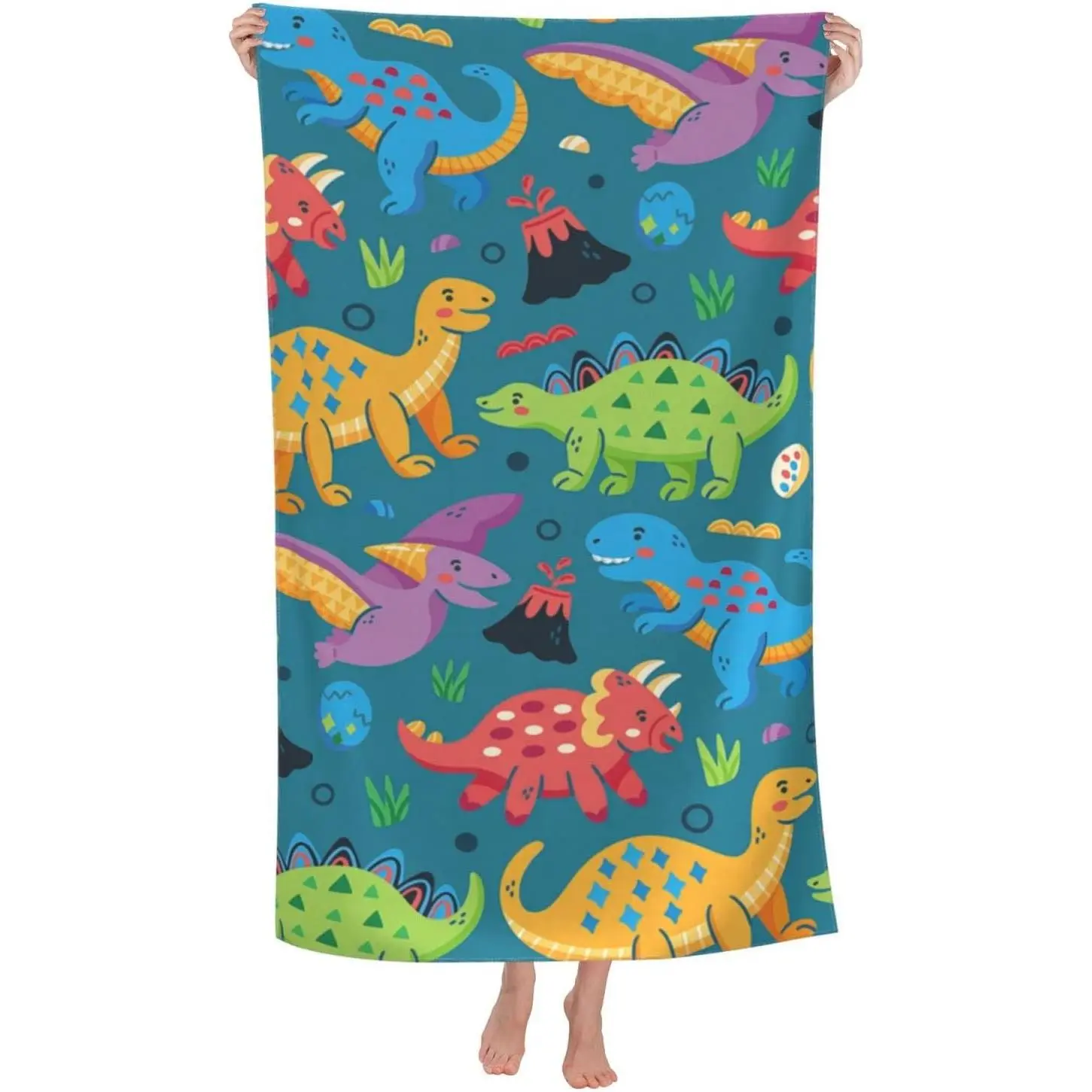 Dinosaur Kids Beach Towel for Boys Toddler, Soft Microfiber Quick Dry Oversized Bath Towel, Lightweight Absorbent Towel for Pool Travel Camping Children Holiday Gift