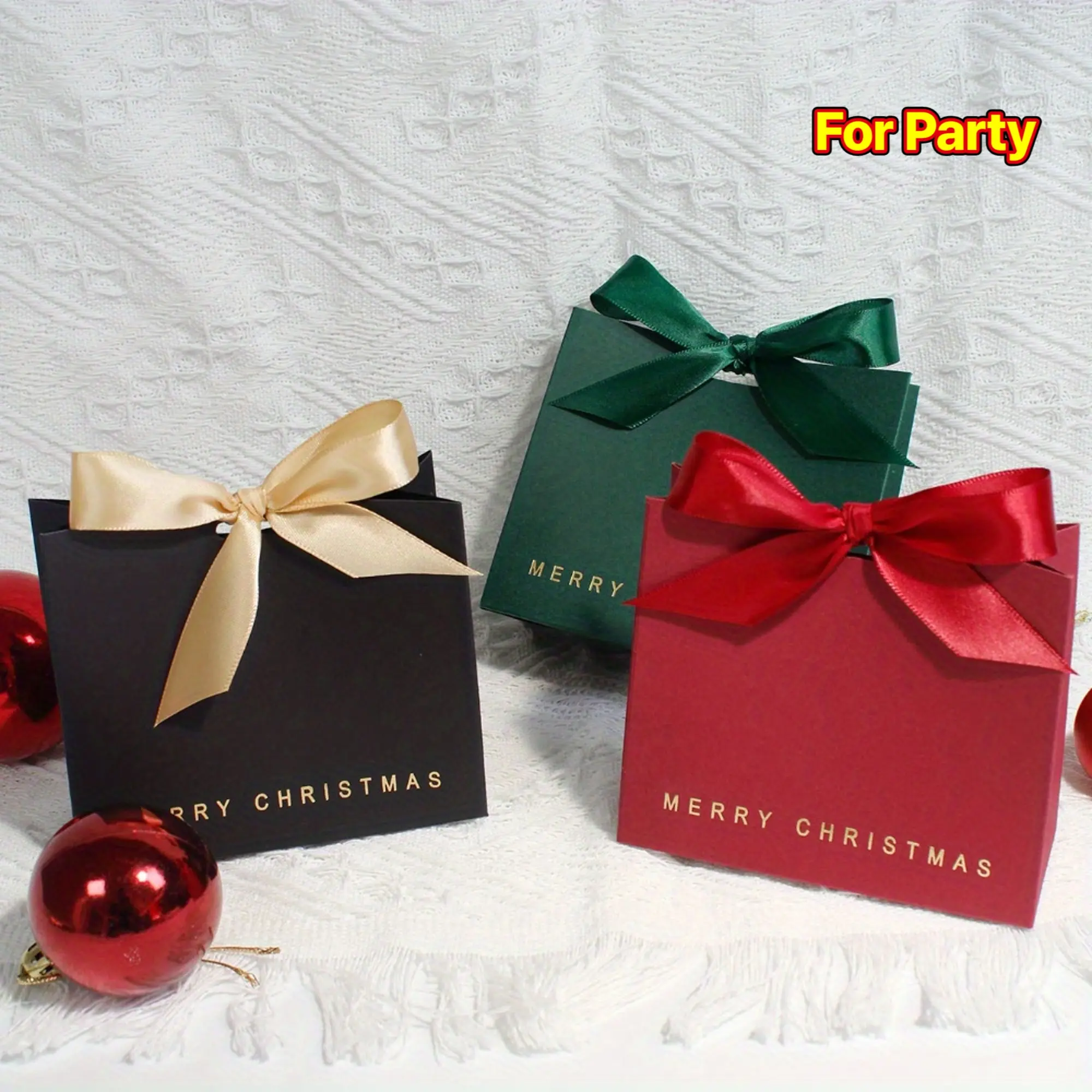 10pcs Elegant Christmas Gift Boxes with Golden Foil "Merry Christmas" Lettering - Sturdy Paper Construction for Candy, Jewelry, Party Favors, Perfect for Home, Office, Commercial Use - Christmas Decorations & Gifts, Festive Packaging, Festive Boxes