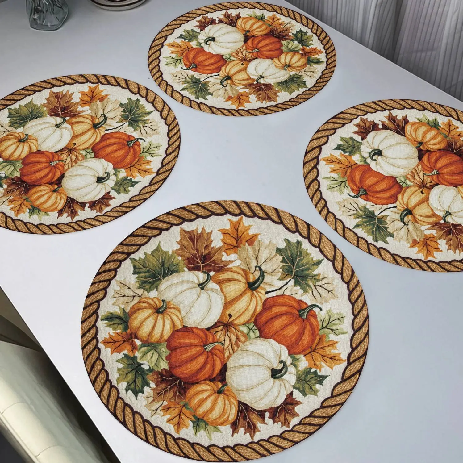 Pumpkin Harvest Outdoor Placemats,4pcs Thanksgiving Table Decoration Pumpkin Theme Table Mats Festivals Dining Room Decor