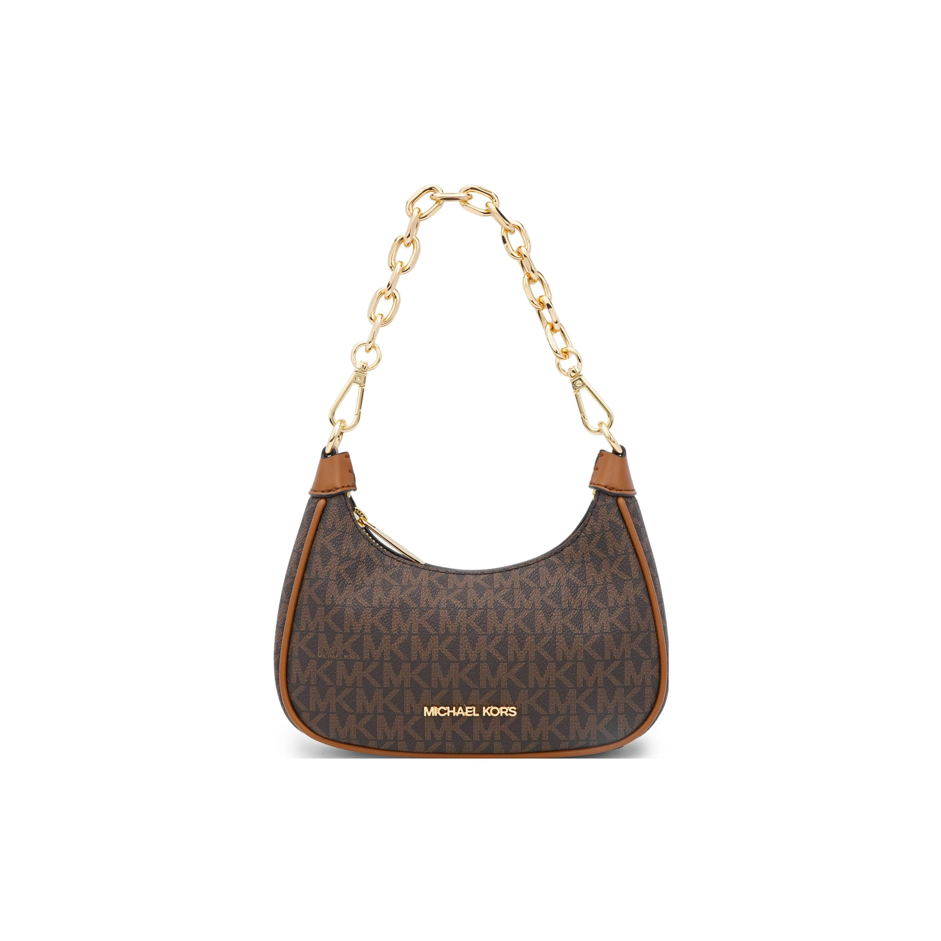Michael Kors MK Logo-Print Coated Canvas and Leather Clutch Bag for Women, Classic Style, Brown