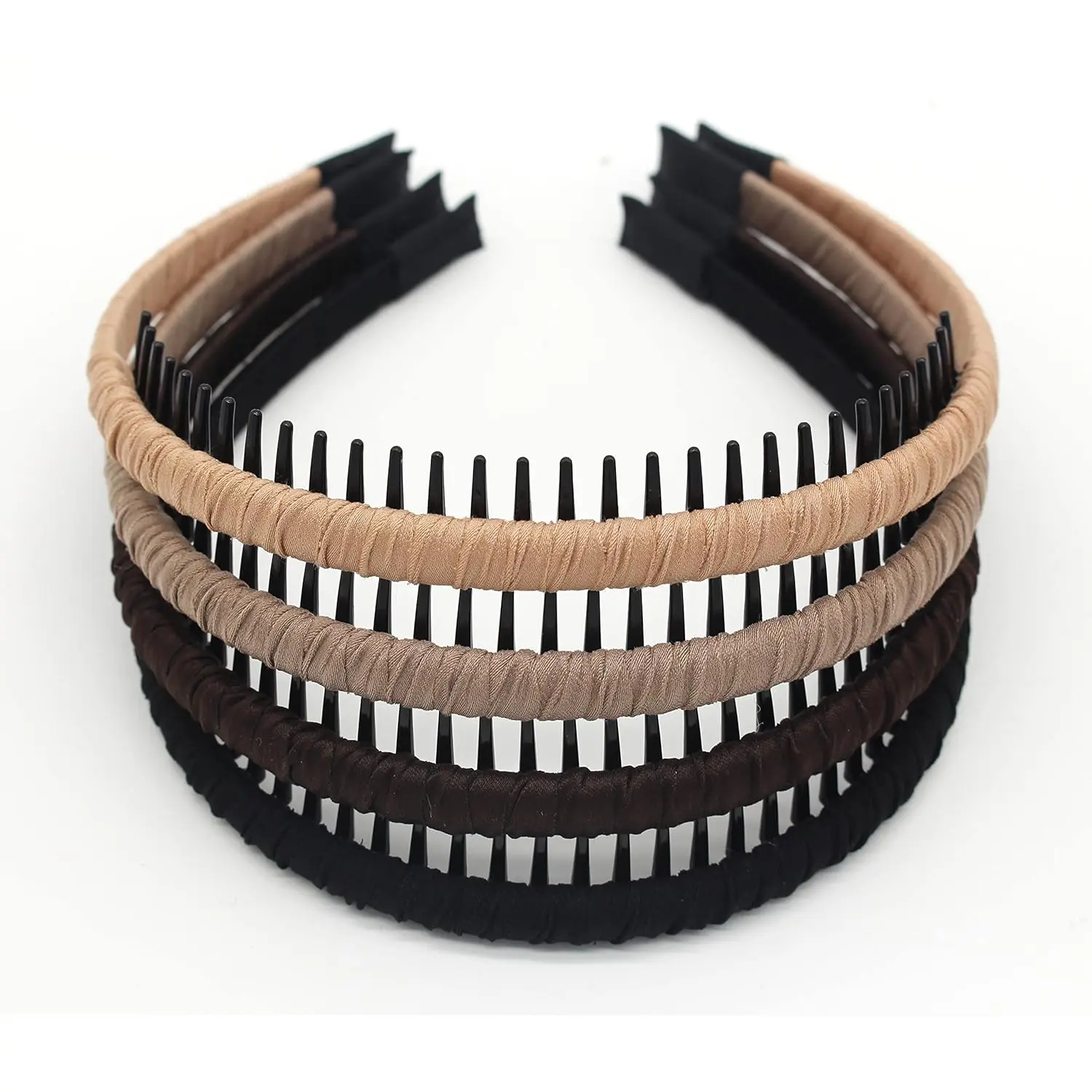 Women's 4-Piece Non-Slip Zig-Zag Hairbands - Adjustable Teeth Comb Hair Hoops, Resin-Cotton Blend, for Daily Use, Parties, Spa