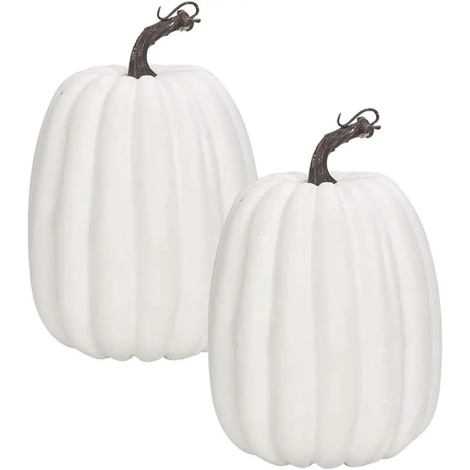2PCS Large White Plastic Painted Artificial Pumpkins - Faux Props for Door, Bowl, Autumn Thanksgiving Holiday Decor (Home Supplies), Floral