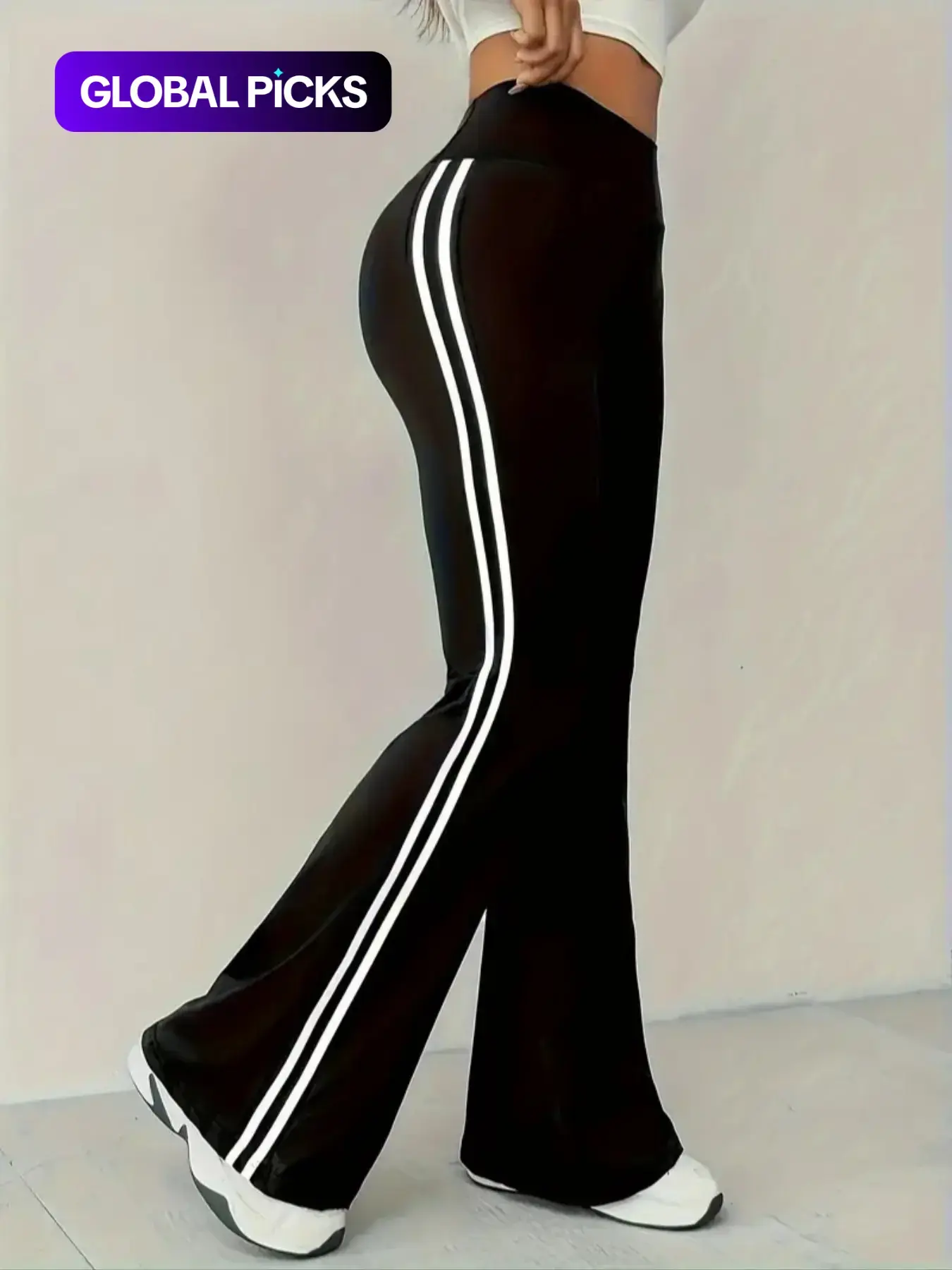 Women's High Waist Drapey Bell Bottoms, Tight Fit Colorblock Sport Pants, Stylish and Comfortable Casual Wear, Casual Sporty Pants, Sports Bottoms, Colorblock Sweatpants, , Athleisure Style Bottoms, Yoga Workout Trousers