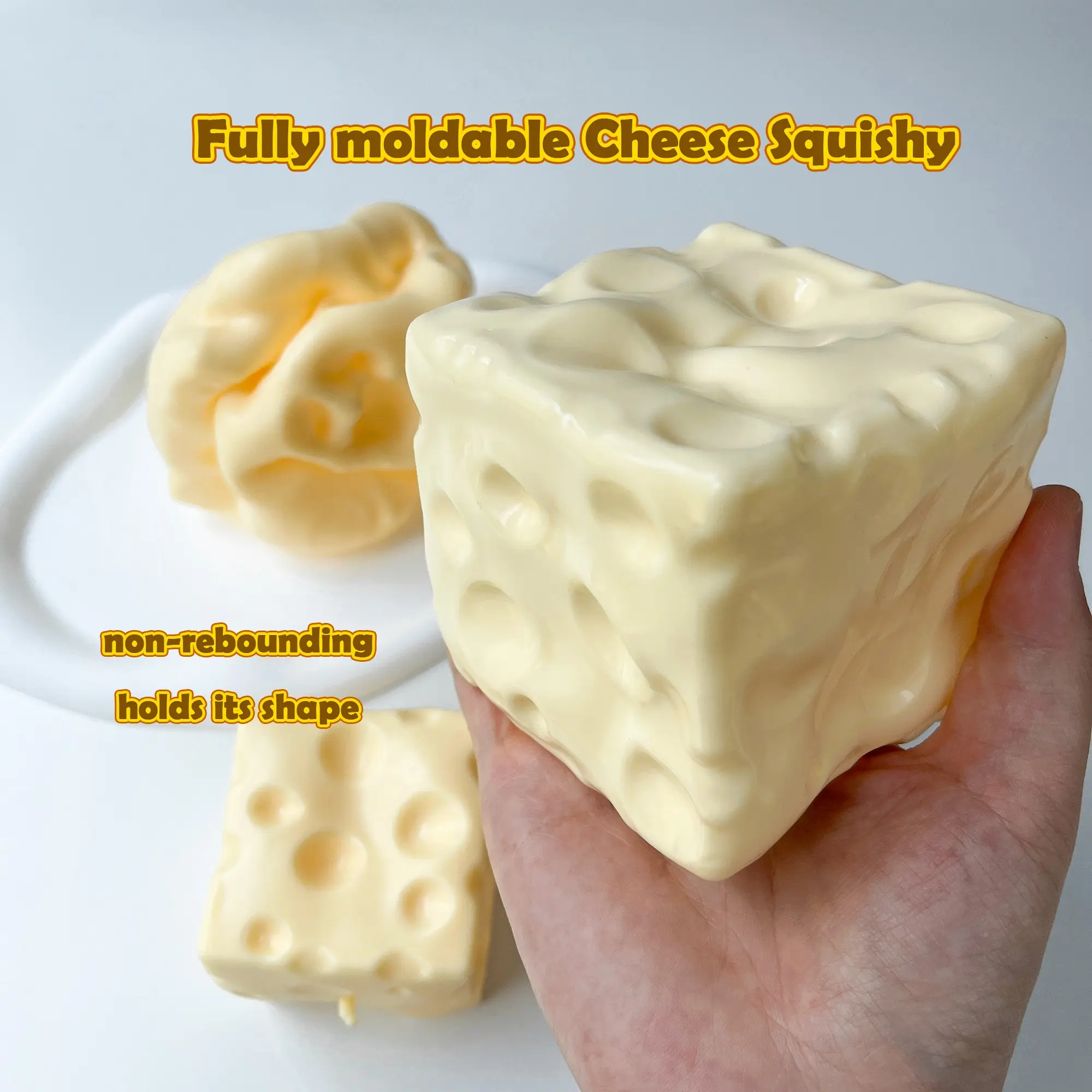 Moldable Non-Rebound Cheese Squishy Soft Gel Squeeze Stress Ball, Filled with Petroleum jelly Cheese Squishy ,Giant Cheese Block 6&7cm for ASMR Relaxation, Viral Fidget Gift for Anxiety Relief