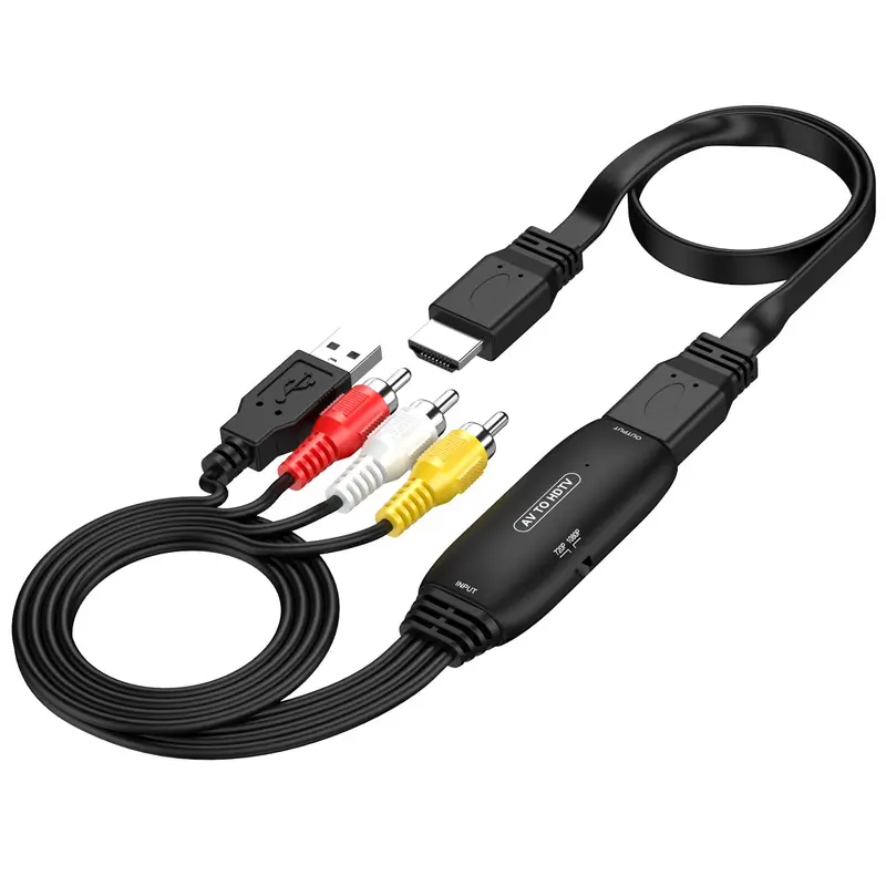RCA to HDTV Converter, AV to HDTV Adapter, 1080P RCA Composite CVBS Video Audio Signal Converter Adapter, Support PAL/NTSC for TV/PC/PS3/STB (HDTV Cable Included)