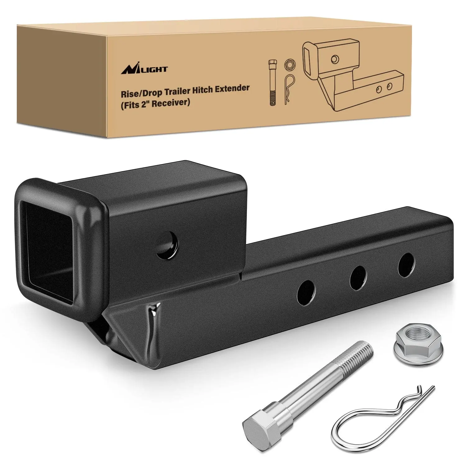 Nilight 2-Inch Stainless Steel Dual Trailer Hitch Receiver - 2-Inch Rise/Drop, Towing Extension, Leveling Function for Automotive Trailers