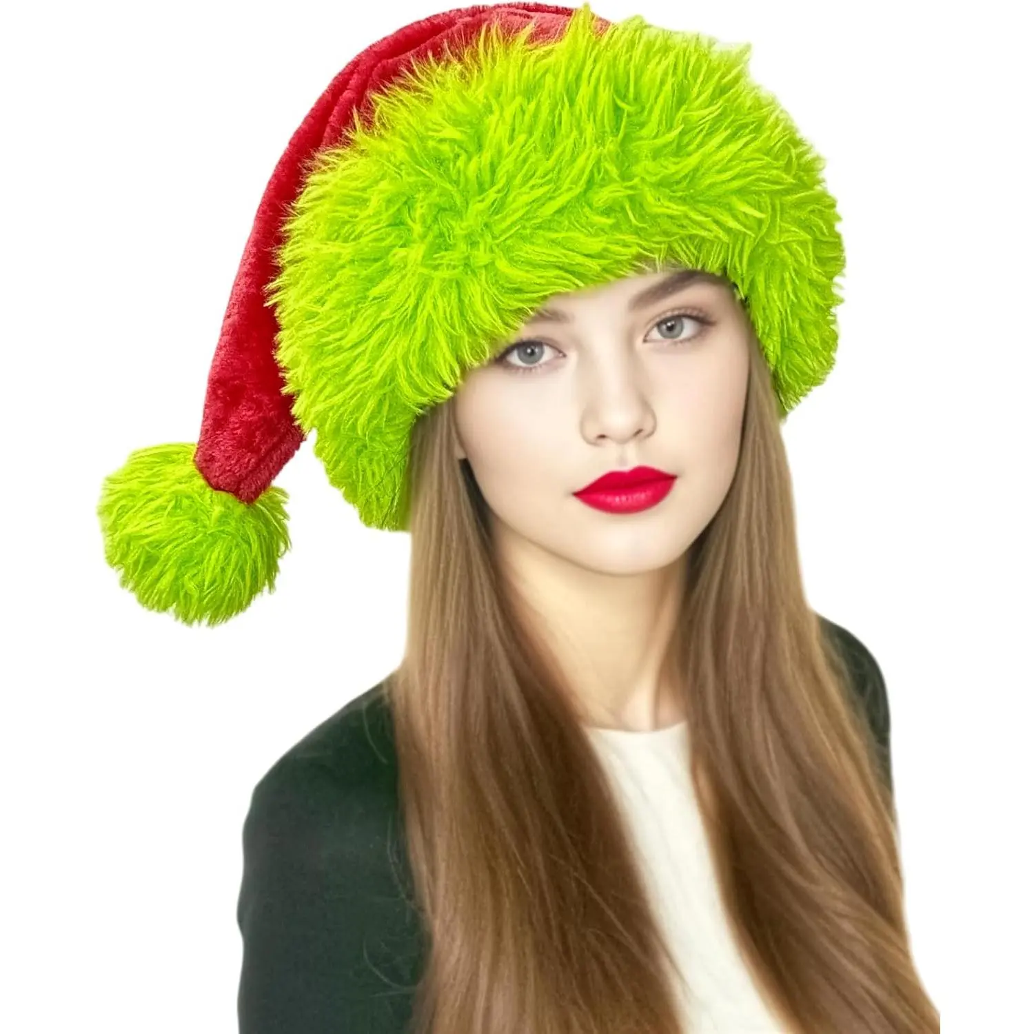 Green Red Santa Hats Adult Women or Men, Christmas Hats Plush Santa Claus Hat for  Year Xmas Costume Party Decor