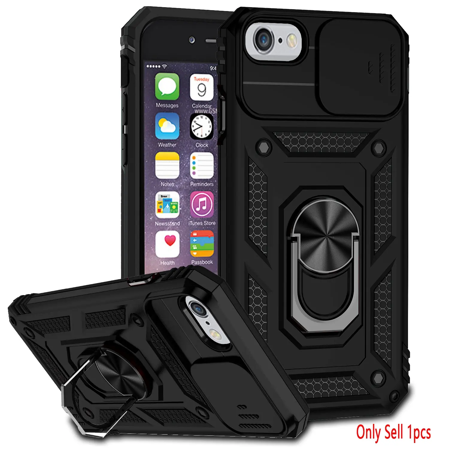Case for Smartphone, Shockproof Protective Cover, Mobile Phone Casing, Cellphone Casing, Cover Protector, Dust-Proof Anti-Drop, Lens Cap, 360° Rotatable Ring Stand for iPhone SE 2020/iPhone 6/iPhone 8/iPhone 7 Case, Accessories
