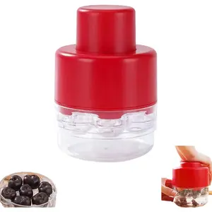 Cherry Pitter Tool 7-Hole Adjustable Fruit Seed Remover with Push-Down Design, Portable for Kitchen Bakery (Red)