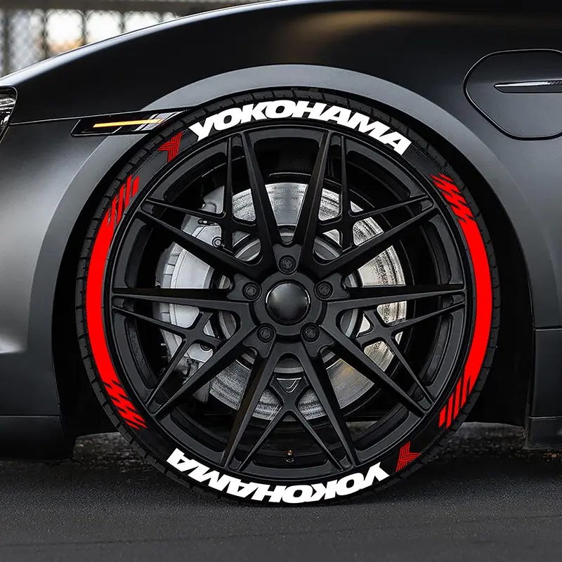 1 Set of Four Yokohama Tire Stickers for Car Wheel Aesthetics, Tire Lettering, Automotive Decals, PVC Waterproof Durable Letter Car Tire Decorative Accessories, Not Adhesive Included