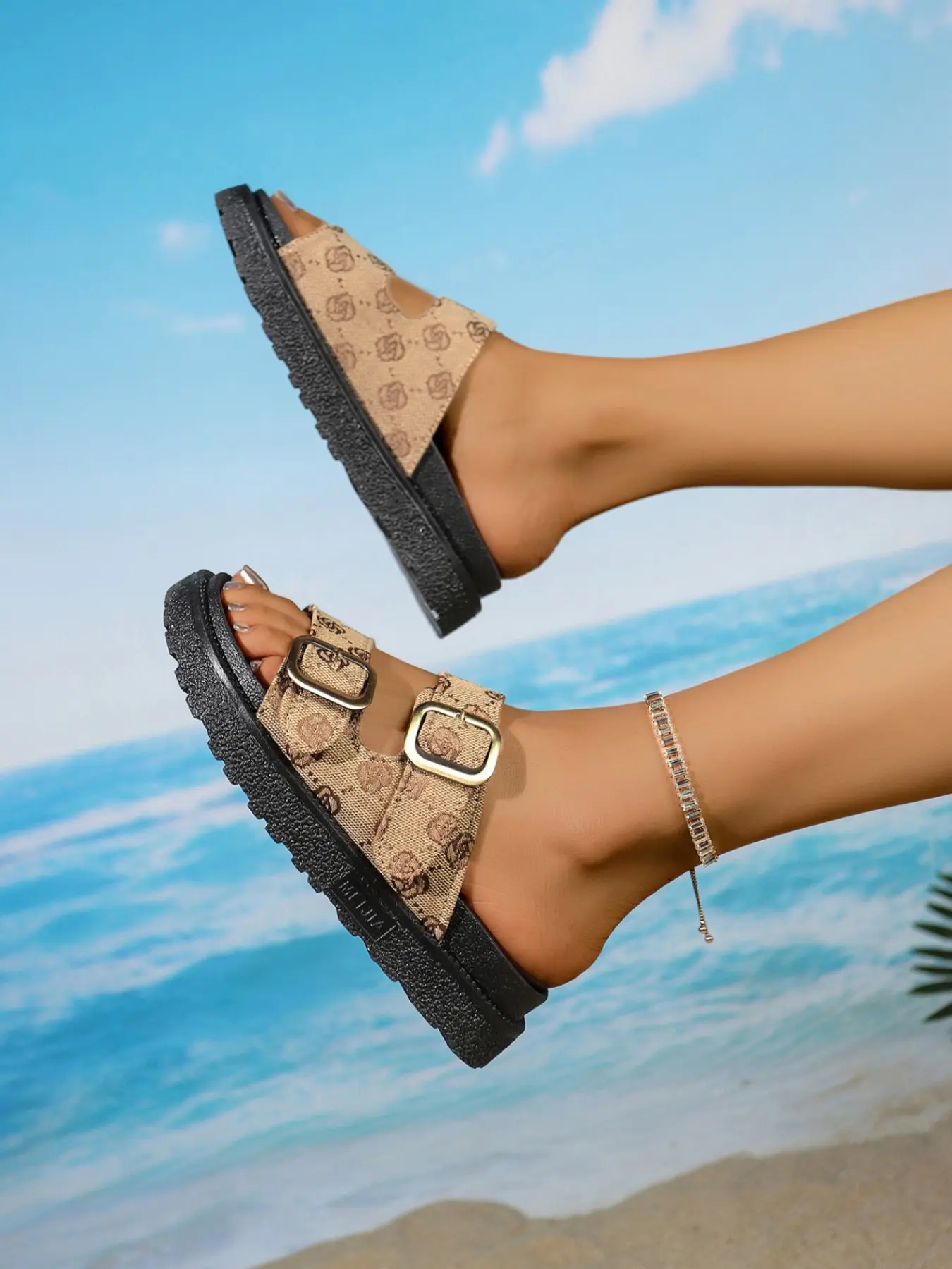 Women's Thick Sole Wedge Sandals, Adjustable Straps, adjustable strappy sandals, Arch Support, Summer Comfort, Ideal for Vacation, Commute, Shopping