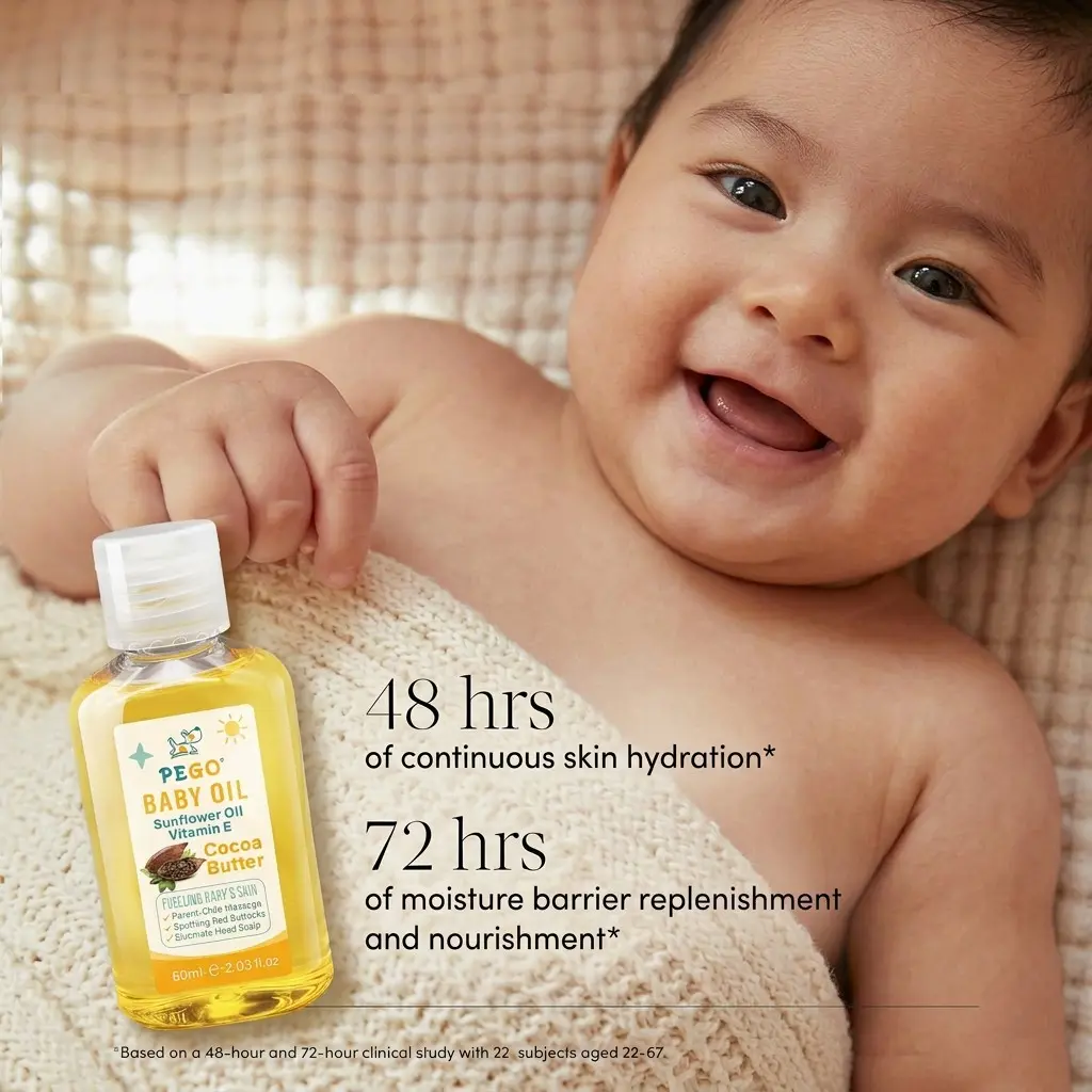 Pego Baby Massage Oil for Newborn, Unscented Formula, Nourishes Infant Skin, Deep Hydration, Gentle Vegan Formula, Suitable for Sensitive Skin