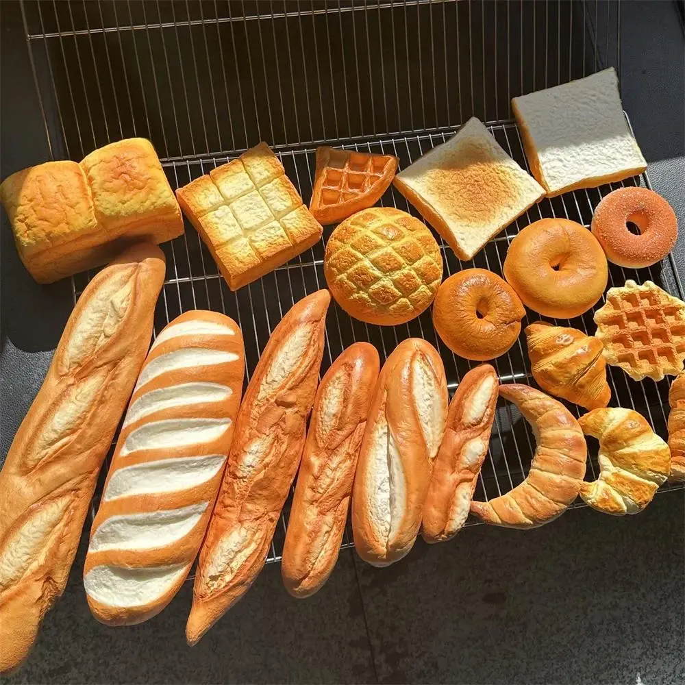 Plastic Realistic Food Models Toy Set - Cute Original Flavor Baguettes, Different Sizes Croissants, Waffles, Bread, Pineapple Buns, Toast, Bagels, Donuts for Play & Display (Classic Novelty Stress Relief Toy)