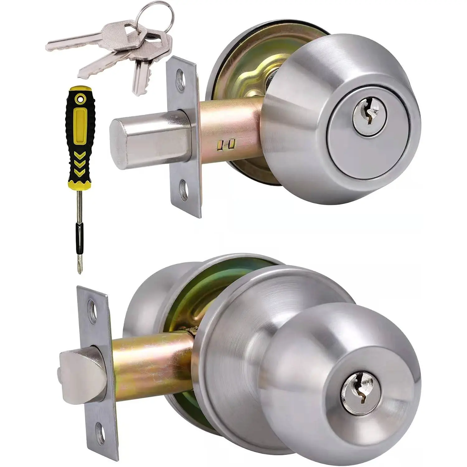 Keyed Same Entry Door Knob and Single Cylinder Deadbolt Combo Set, Satin Nickel Exterior Door Knobs with Lock and  for Entrance and Front Door
