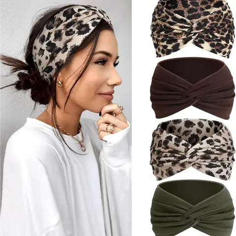 Women's Boho Stretch Headbands 4-Piece Set, Fashion Elastic Tie-Dye Bands, Vintage Hair Accessories for Sports, Yoga, Running, Makeup, Spa, Daily Use