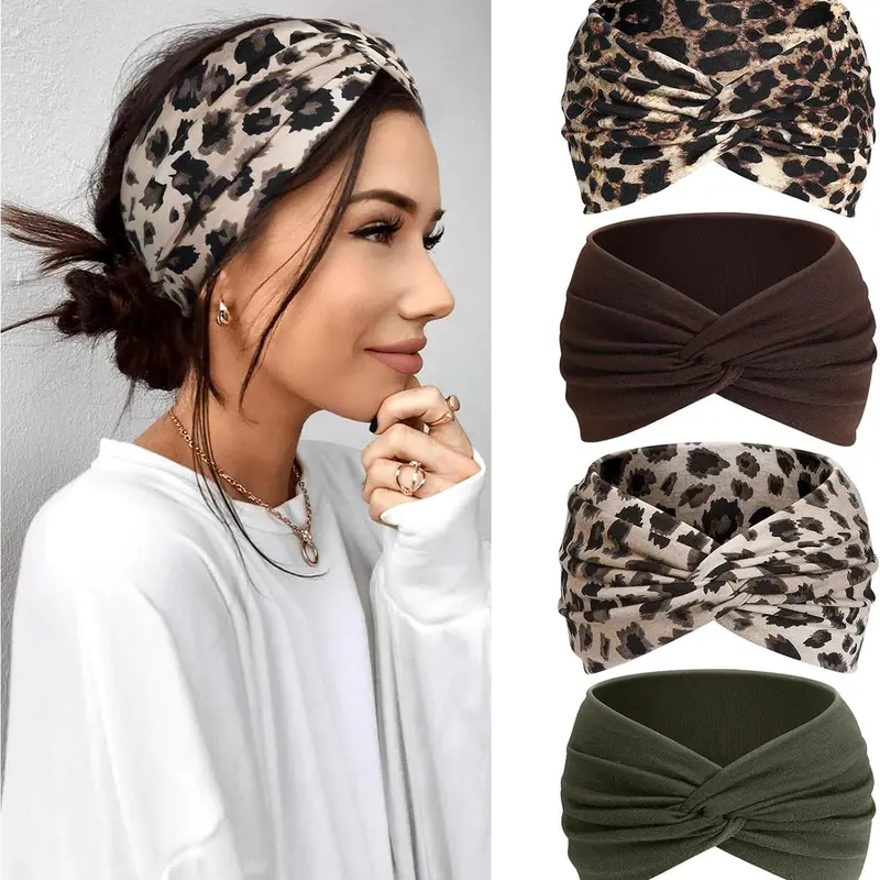 Women's Boho Stretch Headbands 4-Piece Set, Fashion Elastic Tie-Dye Bands, Vintage Hair Accessories for Sports, Yoga, Running, Makeup, Spa, Daily Use
