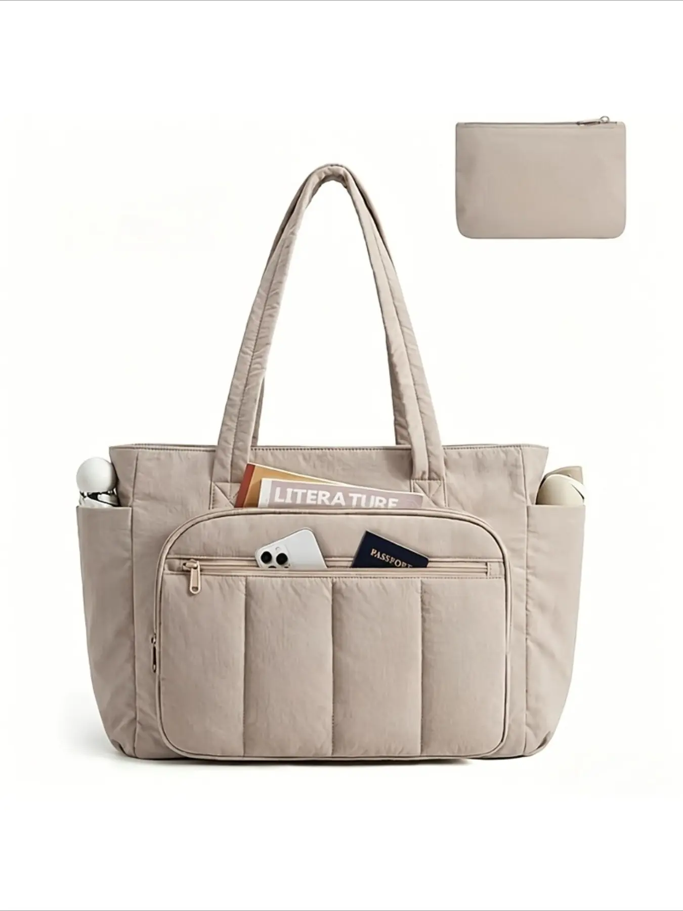 Women's lightweight quilted handbag, casual sports multi-functional shoulder bag, Casual Commuting Bag, 2 sets of zippered handbags, capacity 20 liters, 15.6-inch laptop bag