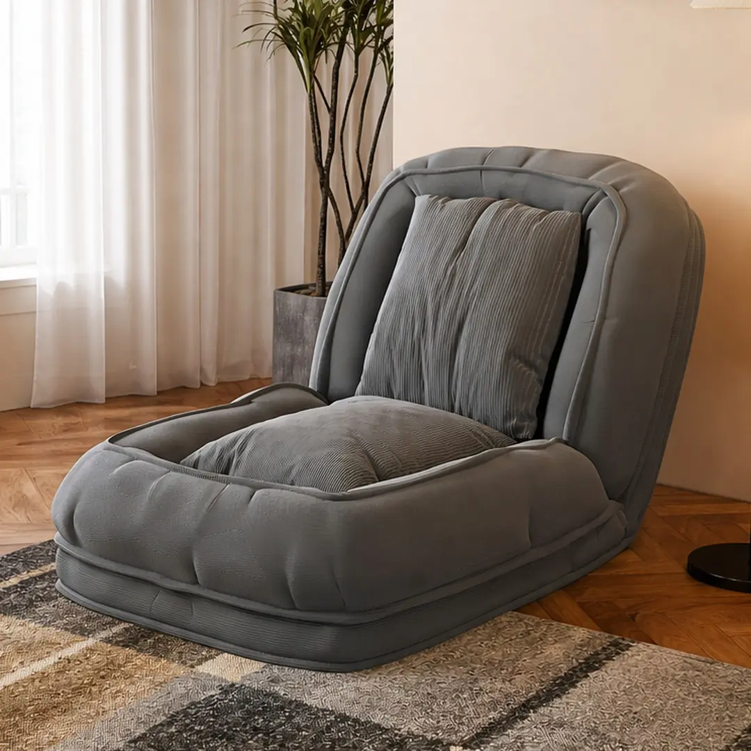 ARCH Upholstered Corduroy Foldable Lazy Sofa Bed with 5 Adjustable Positions and 2 Pillows, 70.87x37.40x11.02 Inch Floor Lounger for Adults and Pets, Grey Convertible Recliner for Living Room, Bedroom, Reading Corner, Grey Color Options