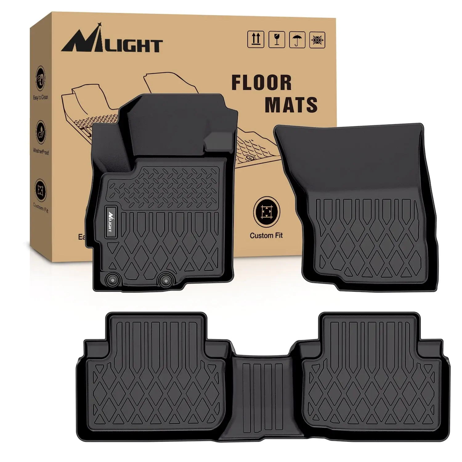 Nilight Custom Fit Synthetic Mat Set for Mitsubishi Eclipse Cross 2018-2025, Vehicle-Specific Heavy Duty All-Weather Waterproof Nonslip Floor Liners with Raised Lip, Channels, Includes Clips, Easy to Clean, Lifetime Service