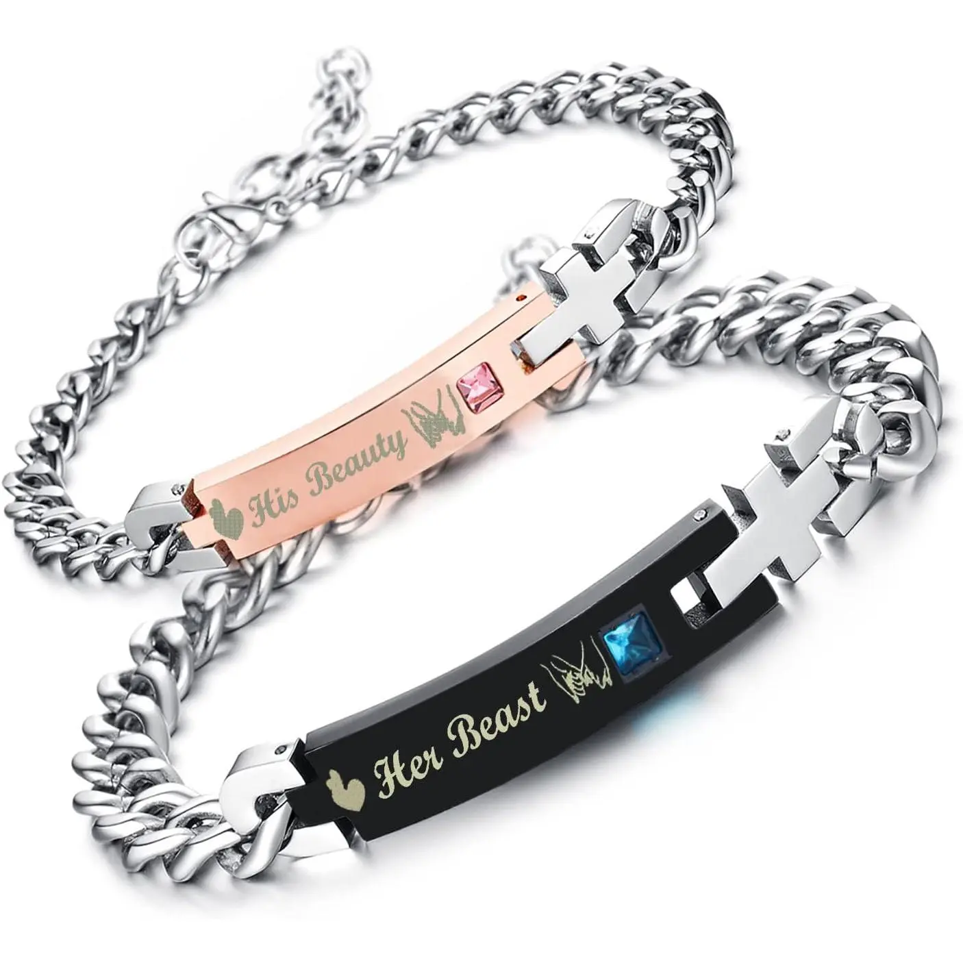 2 count Dainty Engraved Couple Matching Bracelets His Hers Birthday Valentine | 2 count Stainless Steel Matching Bracelets for Couples Siblings,Comfortable Daily Wear for Valentine's Day Anniversary Christmas
