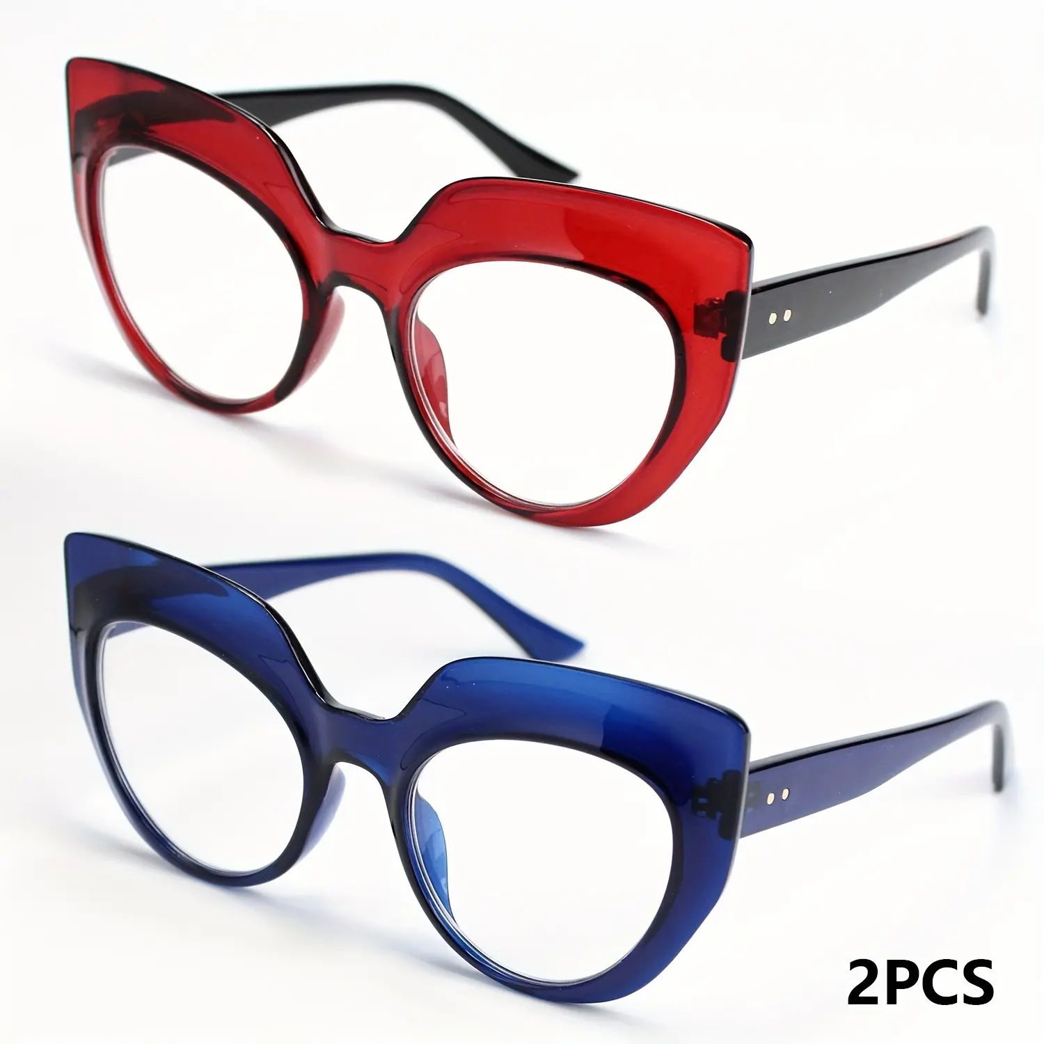 2 pairs of large-frame, extra-thick reading glasses, with shiny sequins, trendy retro color scheme, punk magnifying glasses, new computer reading glasses set